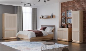 Komoda dwudrzwiowa z szufladami do pokoju Dąb Cremona Kaszmir MILTON ML02 12