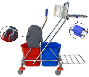 Zestaw wózek do sprzątania S6 prasa 2 x wiaderko wiadro 15 litrów 4
