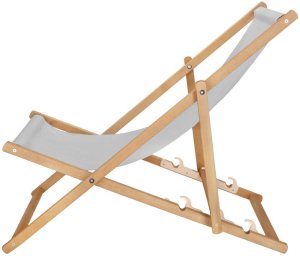 Leżak drewniany ogrodowy z 3-stopniową regulacją składany plażowy jasnoszary UNIWERSALNY 15