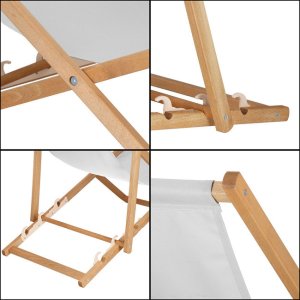 Leżak drewniany ogrodowy z 3-stopniową regulacją składany plażowy jasnoszary UNIWERSALNY 4