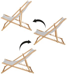 Leżak drewniany ogrodowy z 3-stopniową regulacją składany plażowy jasnoszary UNIWERSALNY 5