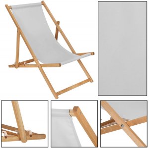 Leżak drewniany ogrodowy z 3-stopniową regulacją składany plażowy jasnoszary UNIWERSALNY 6