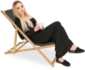 Leżak drewniany ogrodowy z 3-stopniową regulacją składany plażowy grafitowy UNIWERSALNY 2