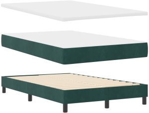 Box Spring łóżko z materacem ciemnozielone małe podwójne aksamitne 6