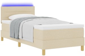 vidaXL Łóżko sprężynowe z materacem i LED Kremowe 80x200 cm Tkanina 2