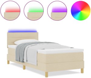 vidaXL Łóżko sprężynowe z materacem i LED Kremowe 80x200 cm Tkanina 4
