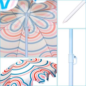 ProGarden PARASOL PLAŻOWO OGRODOWY 160CM PASEK NIEBIESKO RÓŻOWY 3