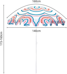 ProGarden PARASOL PLAŻOWO OGRODOWY 160CM PASEK NIEBIESKO RÓŻOWY 4