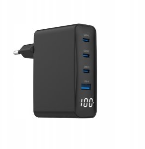 Ładowarka uniwersalna 100W GaN 1xUSB-A 3xUSB-C szybkie ładowanie LCD czarna 1