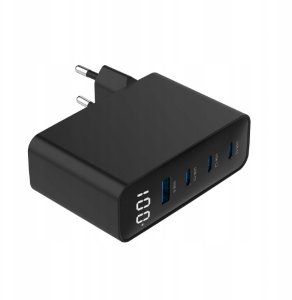 Ładowarka uniwersalna 100W GaN 1xUSB-A 3xUSB-C szybkie ładowanie LCD czarna 3