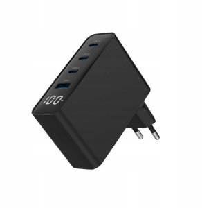Ładowarka uniwersalna 100W GaN 1xUSB-A 3xUSB-C szybkie ładowanie LCD czarna 4