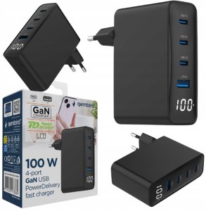 Ładowarka uniwersalna 100W GaN 1xUSB-A 3xUSB-C szybkie ładowanie LCD czarna 7