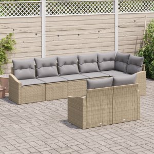 Zestaw 8-częściowy sofy ogrodowej  z poduszkami Beżowy Rattan 1