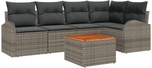 6 Częściowy Zestaw Sof Ogrodowych z Poduszkami Szary Polirattan Akacja 2