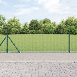 Zgrzewane ogrodzenie  z 7 flanszowymi słupkami Zielonym 0.6x10 m Stal 1