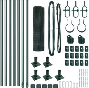 vidaXL Zgrzewane ogrodzenie z 7 flanszowymi słupkami Zielonym 0.6x10 m Stal 5
