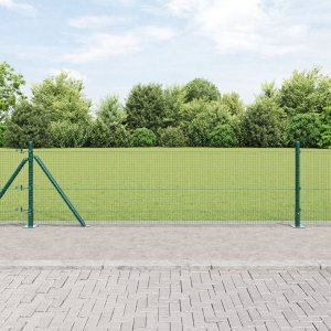 Zielone Ogrodzenie Spawane z 7 Słupkami Flanszowymi 0.4x10 m Stal 1