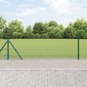 Ogrodzenie spawane z 13 słupkami flanszowymi zielonym 0,4 x 100 m ze stali 1