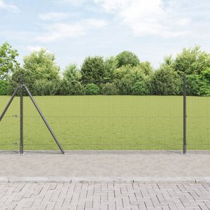 Ogrodzenie spawane z 7 słupkami z kołnierzem Szary 0.8x10 m Stal 1