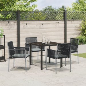 vidaXL Zestaw 3 Czarny Rattan PE, Stal, Tkanina poliester Standardowy 4
