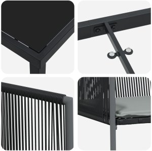 vidaXL Zestaw 3 Czarny Rattan PE, Stal, Tkanina poliester Standardowy 9