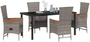 vidaXL Zestaw 5-częściowy do jadalni ogrodowej z poduszkami Szary Polirattan 3