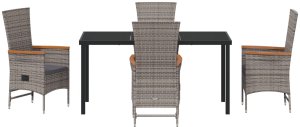vidaXL Zestaw 5-częściowy do jadalni ogrodowej z poduszkami Szary Polirattan 7