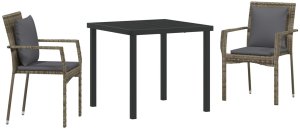 Zestaw 3-częściowy do jadalni ogrodowej z poduszkami Szary Polirattan 2