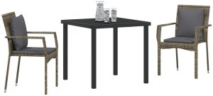 Zestaw 3-częściowy do jadalni ogrodowej z poduszkami Szary Polirattan 3