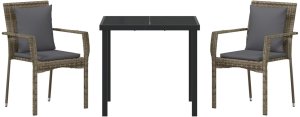 Zestaw 3-częściowy do jadalni ogrodowej z poduszkami Szary Polirattan 7