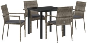 vidaXL 5-częściowy zestaw do jadalni ogrodowej z poduszkami Szary Polirattan 2