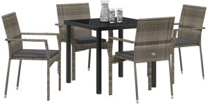 vidaXL 5-częściowy zestaw do jadalni ogrodowej z poduszkami Szary Polirattan 3