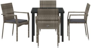 vidaXL 5-częściowy zestaw do jadalni ogrodowej z poduszkami Szary Polirattan 7