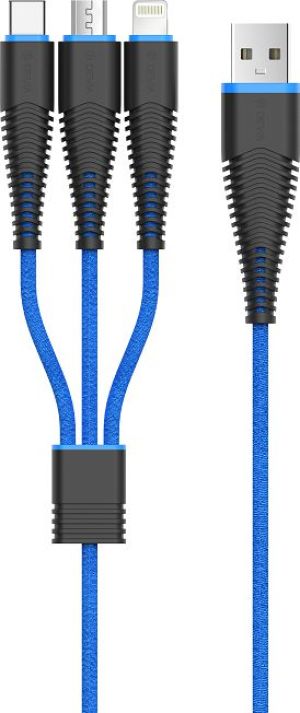 Kabel USB Devia 3in1 lightning, micro USB, type C, niebieski (BRA006012) 1