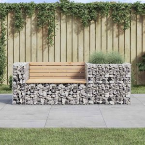 VidaXL Garden Bench With Gabion Basket Natural Pine, Silver 1