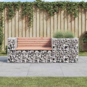 VidaXL Garden Bench With Gabion Basket Natural brown wood and grey steel 1