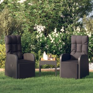 VidaXL Reclining Garden Chair Black PE rattan Large Adjustable Footrests 1