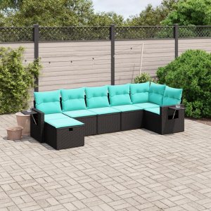 VidaXL Garden Sofa Set Black Poly Rattan Large Modular Garden Sofa Set 1