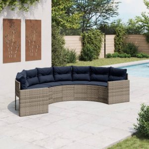 VidaXL Patio Sofa Half-round garden sofa: Gray, Cushion: Navy blue 1