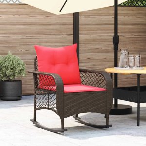 VidaXL Patio Rocking Chair Brown PE rattan, powder-coated steel, polyester 1