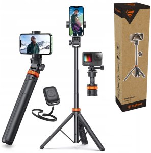 Selfie stick Supero Tripod Bluetooth ze statywem, czarno-pomarańczowy 1