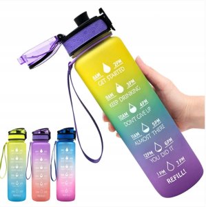 Bidon Motywacyjny 1000 ml Sportowy 1L Butelka na Wodę Czarny 1