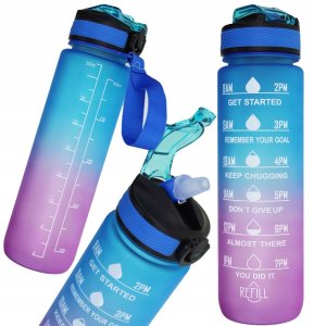 Bidon Motywacyjny 1000 ml Sportowy 1L Butelka na Wodę Zielony-Pomarańczowy 1