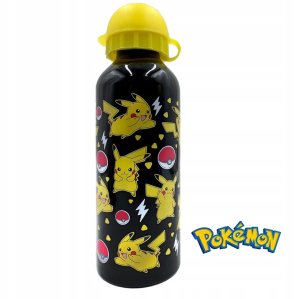 Butelka aluminiowa / bidon / korek niekapek / Pokemon / czarna / Pikachu 1
