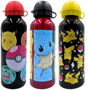 Butelka aluminiowa / bidon / korek niekapek / Pokemon / czarna 2
