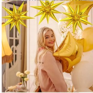 Balon Foliowy Złota Gwiazda 3D Duża ok 55 cm 3