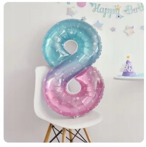 Balon 8 urodziny Cyfra OSIEM Foliowy Happy Birthday różowo-niebieski 100cm 1