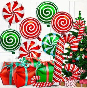 Balon Foliowy Świąteczny Boże Narodzenie Laska Lizak CZERWONY 35*82cm 6 szt. 1