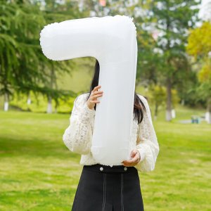 Balon 7 urodziny Cyfra SIEDEM Foliowy Happy Birthday biały 80cm 1