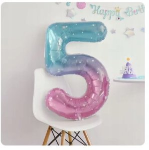 Balon 5 urodziny Cyfra PIĘĆ Foliowy Happy Birthday różowo-niebieski 100cm 1